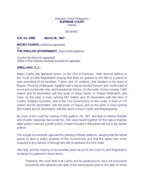 carino vs insular government|G.R. No. 2869 .